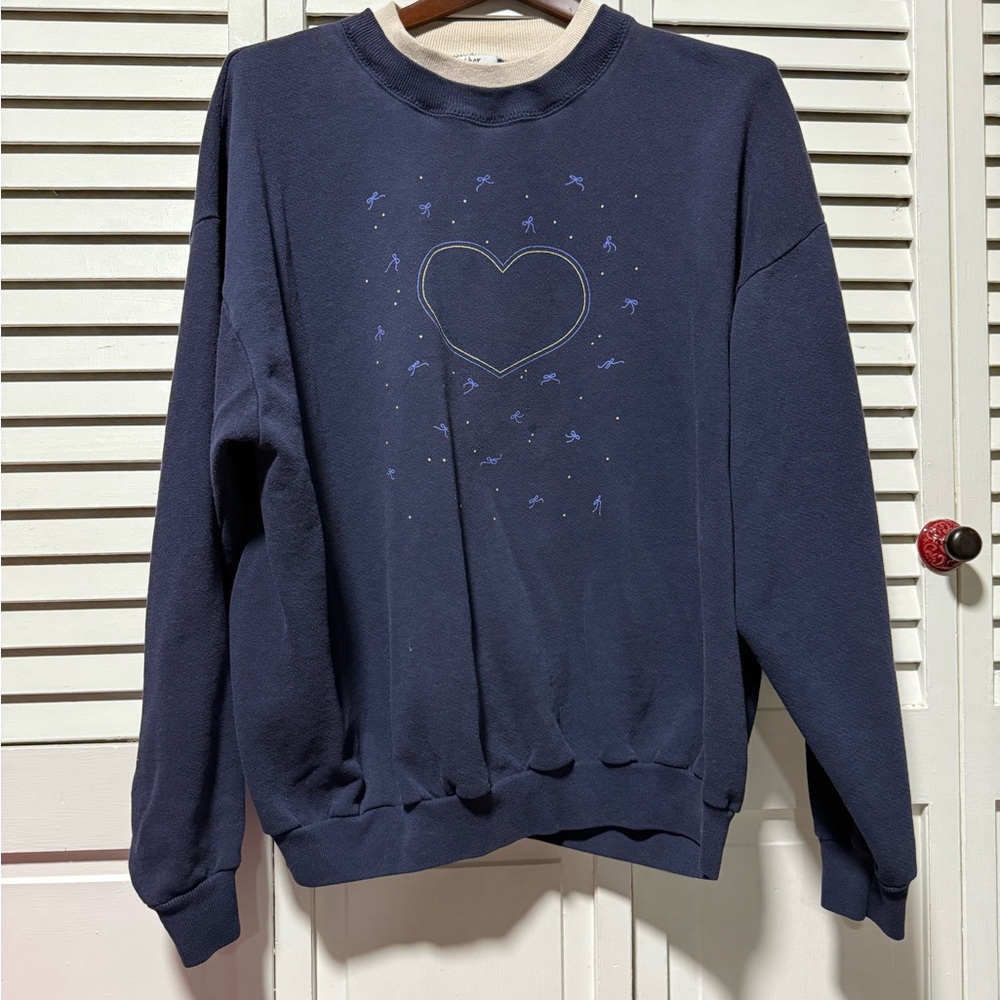 Navy Blue Heart Crew Neck Sweater